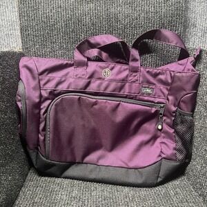 LL Bean Nylon Tote Bag Purple Large Monogram Handles